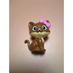 Vtg Barbie Pet Vet Cat  Figure Pink Bow 90s Brown Kitten Doll Toy Mini